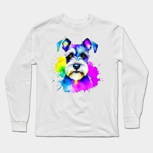 Colorful Miniature Schnauzer Splatter Art - Lively Canine Charm Long Sleeve T-Shirt